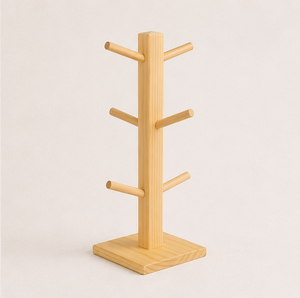 Space-Saving Wooden Coffee Mug <b>Stand</b> With Heavy Base Vertical <b>Tea</b> Cup Tree Holder For 6 Mug Multifunctional Wood Kitchen Counter - Product Image 1