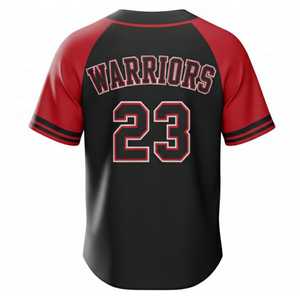 Maillot de baseball personnalisé noir et rouge par sublimation, uniforme d'équipe à boutons, en maille polyester respirante, col en V, manches courtes, pour toutes les saisons - Product Image 2