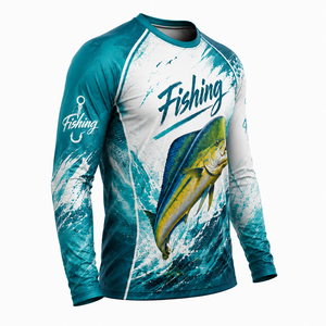 เสื้อเชิ้ตตกปลาแขนยาวสำหรับผู้ชาย แห้งเร็ว พิมพ์ลายแบบซับลิเมชั่น ป้องกันรังสียูวี UPF 50 คอวี ผลิตจากโพลีเอสเตอร์ 100% สำหรับฤดูร้อน - Product Image 3
