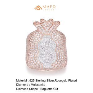 Anillo de boda para hombre con microincrustaciones de moissanita en tono oro rosa, diseño de bolsa de dinero, estilo hip hop, para uso de moda. - Product Image 6