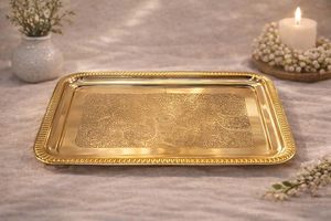 Handcrafted Rectangular Brass <b>Serving</b> <b>Tray</b> with Engraved Floral Pattern Decorative <b>Gold</b> Finish Tea Coffee Breakfast Platter for - Product Image 3