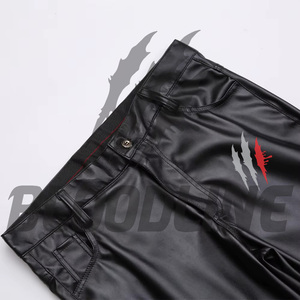 Pantalon en cuir PU noir pour homme avec logo rouge sur le devant, coupe-vent, à porter en toutes saisons - Product Image 2