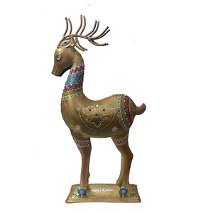 Ensemble de 2 cerfs assis en fer peint de qualité supérieure, inspiré de l'artisanat traditionnel indien, idéal pour l'aménagement visuel dans les zones résidentielles. - Product Image 2