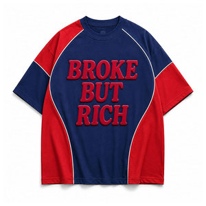 Camiseta de Manga Raglán Extra Grande para Hombre, Diseño Único, Rojo y Azul en Contraste, Cuello Redondo Tejido, Estilo Urbano, Diseño con Letras Impresas - Product Image 2