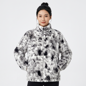 Men's Tie Dye Fleece <b>Jacket</b> Stand Collar Zipper Closure Loose Fit Winter Casual Thick Warm Coat With Pockets - Product Image 6