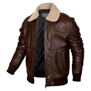 Comfortex International <b>Leather</b> <b>Jacket</b> Lambskin Bomber <b>Jacket</b> <b>Brown</b> with Removable Sherpa Collar Premium <b>Leather</b> <b>Jacket</b> Men - Product Image 2