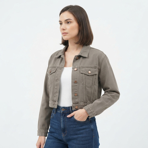 Vintage American Denim Crop Jacket Women's Tucker Jeans Short Coat Full Sleeve Button Closure Chest Pocket Denim Jackets - Product Image 3
