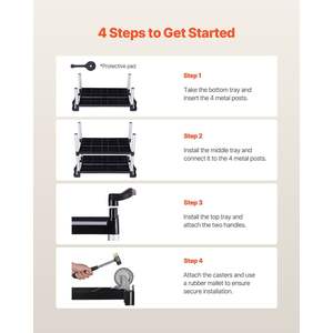 Carro utilitario de servicio pesado de 3 niveles con ruedas Carro de servicio de capacidad de 500 libras - Product Image 6