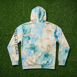Sudadera con Capucha Azul Crema para Hombre con Estampado Abstracto de Acuarela, Bolsillo Tipo Canguro, Sudadera Personalizada de Estilo Urbano - Product Image 5