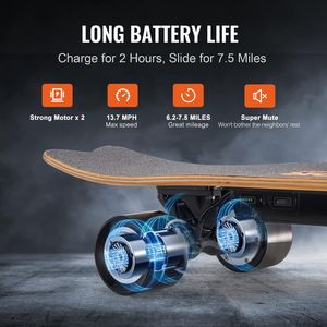 Skateboard Elettrico Longboard con Velocità Massima di 22 km/h e Autonomia Massima di 12 km, 3 Livelli di Velocità Regolabili, Telecomando - Product Image 3