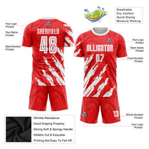 Uniforme de Fútbol Sublimado Rojo y Blanco, Jersey Personalizado para Equipo, Kit de Fútbol Transpirable que Absorbe la Humedad, Ropa Deportiva - Product Image 5