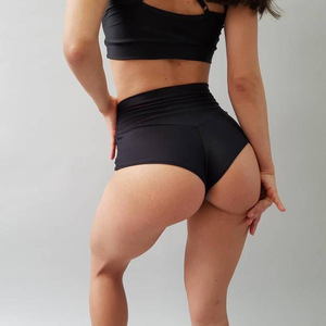 Shorts de Yoga Negros de Cintura Alta para Mujer, Deportivos, Elásticos, Transpirables, de Poliéster y Spandex, con Efecto Levanta Glúteos, Cintura Elástica, para Entrenamiento y Gimnasio - Product Image 1