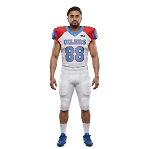 Maillot de football américain en maille 100 % polyester à col en V, personnalisé par sublimation, uniformes d'équipe pour hommes et jeunes, fabricant OEM, vente en gros, manches courtes - Product Image 1