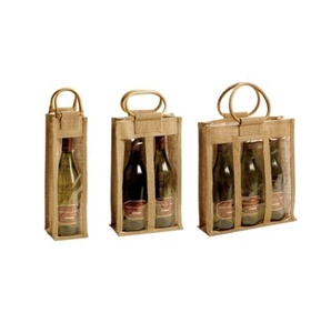Bolsas personalizadas de yute para botellas de vino, Asa de cuerda, venta al por mayor, bolsas de transporte de bambú para compras de Vinos individuales y múltiples - Product Image 1
