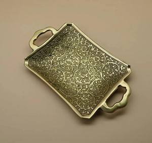 Bandeja de Almacenamiento Decorativa para el Hogar, de Grado Comercial, Ecológica, de Aluminio, para Servir Aperitivos, Forma Rectangular, Color Dorado - Product Image 1