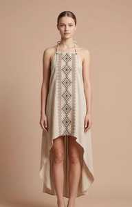 Robe longue d'été sans manches en lin pour femme, col en V, style bohème, unie, brodée, écologique, lavable, idéale pour la plage et les vacances - Product Image 6
