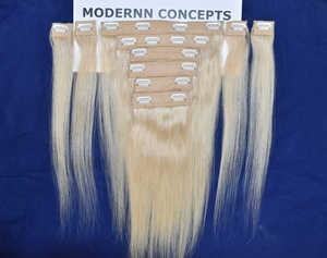 Extensions de cheveux vierges indiens Remy bruts en gros, non traités, blonds originaux, à clipser, lisses, double trame, 100g - Product Image 1