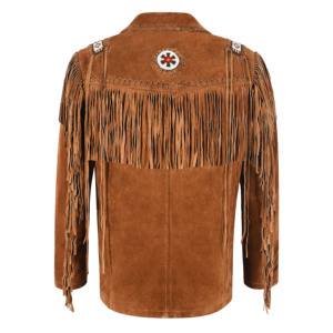Chaqueta de Cuero de Ante Marrón Clásica Estilo Vaquero Occidental Personalizada para Hombre con Flecos y Cuentas, Abrigo de Ante de Vaca Vintage para Vaquero, Ropa Exterior ODM/OEM - Product Image 2