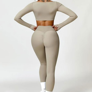 Haut court dos nu à manches longues pour femme, léger et extensible, idéal pour le yoga et la gym, avec legging assorti - Product Image 2