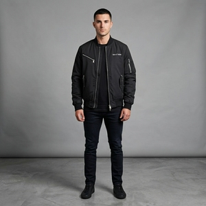 Blouson Bomber Noir Homme Streetwear – Vestes d'Hiver Homme en Gros – Blouson Décontracté Zippé Tendance pour Homme - Product Image 1