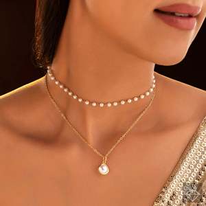 Gargantilla de perlas antideslustre de doble capa PRAO y collar con abalorio elegante collar de categoría de producto - Product Image 2