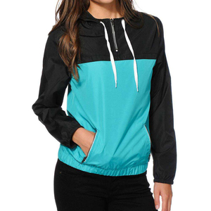 Women Color Block Hooded Bomber Jacket Full Zip Long Sleeve Windproof Polyester Material Contrast Design Autumn Wear - Product Image 1