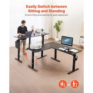 Scrivania per Computer a L in Acciaio al Carbonio Resistente, Regolabile Elettricamente, con Doppie Ganci e Ruote, per Gaming e Angolo Lavorativo - Product Image 2