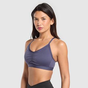 Sujetador deportivo sin costuras de soporte medio para mujer, con tirantes finos, cuello redondo, color liso, para yoga y fitness - Product Image 2