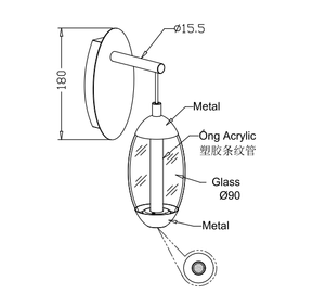 Lámpara de Pared Lumetal 9W 31.87 Lm/w IP20 AC 120V LED Moderna con Control de Botón para Interiores, Cristal Central + Metal 3000K (Blanco Cálido) - Product Image 4