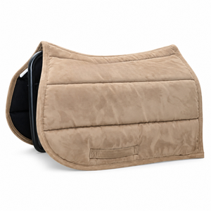 Tapis de selle de cheval beige rembourré avec contour supérieur et bordure |   Conception rembourrée à canaux avec sangles sécurisées pour l'équitation - Product Image 1