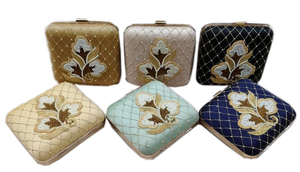 Beaded Diamond Lattice Clutch Evening Bag with Floral <b>Embroidery</b> in Gold Silver Black Blue and Mint Colors - Product Image 1