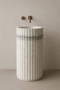 Élégant lavabo sur colonne en marbre moderne avec égouttoir pour projets de salles de bain d'hôtels et d'entrepôts - Product Image 3
