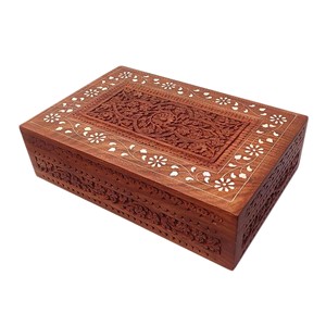 Porte-mouchoirs artisanal en bois de sheesham Aqdus Saleem avec motif floral chinois traditionnel |   Écologique, durable, vente en gros - Product Image 2