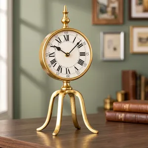 Reloj de Mesa de Latón Vintage con Números Romanos, Reloj de Escritorio de Metal Ornamentado, Reloj de Pie Clásico de Lujo para Decoración del Hogar u Oficina - Product Image 3