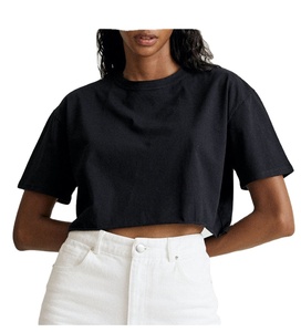 T-shirt décontracté à manches courtes et col rond pour femme, noir, coupe classique, 100 % coton molletonné, anti-plis, respirant, écologique - Product Image 2