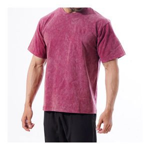เสื้อยืดผู้ชายสไตล์วินเทจ ย้อมสีแบบแอซิดวอช คอโอ แขนสั้น ผ้าฝ้าย 100% สตรีทแวร์ลำลอง - Product Image 5
