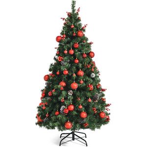 Albero di Natale Artificiale Pre-Illuminato di 2,1 m con Bacche Rosse e Decorazioni, Design Pieghevole Premium per Interni - Product Image 1