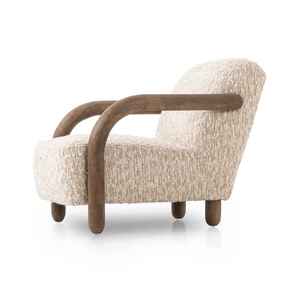 Fauteuil lounge moderne en tissu bouclé avec structure en bois massif et accoudoirs incurvés, idéal pour salon, hôtel, café. - Product Image 1
