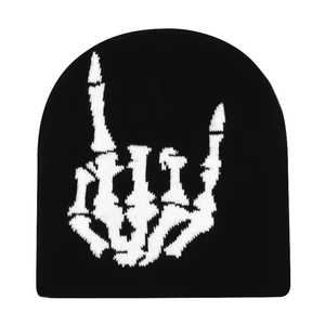 Unisex Black Beanie Hat With Green Skeleton Hands Pattern 100% Acrylic Knitted <b>Winter</b> <b>Cap</b> Casual Street Style Adult 56-58CM - Product Image 2