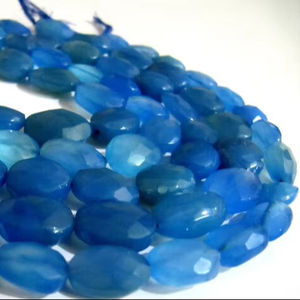 Cadena de cuentas de calcedonia azul natural, forma ovalada, facetadas, tipo briolette, de 10 pulgadas de largo. - Product Image 6
