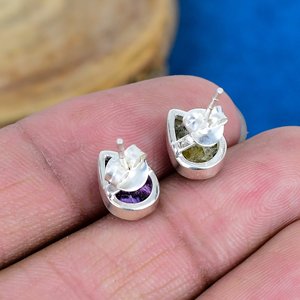 Natural Purple Stichite Gemstone Pear Shape Handmade <b>Stud</b> <b>Earring</b> 925 Sterling Silver - Product Image 4