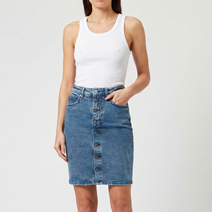 Faldas Vaqueras Vintage a la Rodilla para Mujer, Falda Vaquera de Moda Urbana, Falda Vaquera Informal de Cintura Alta para Mujer - Product Image 1