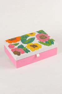 Coastal Velvet Jewelry <b>Box</b> Rectangle Shape Coral Beaded Pattern Lids for Jewellery Storage - Product Image 2