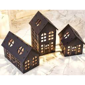 Portavelas de madera con forma de casa, linternas decorativas, casas de velas votivas para decoración del hogar, regalo, lámparas de mesa con forma de cabaña cortadas con láser - Product Image 1