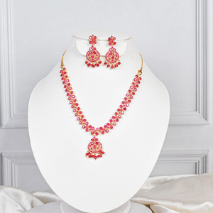 Handmade <b>Ruby</b> Gold Plated Premium <b>Necklace</b> Red Bride Wedding <b>Necklace</b> Jewelry At Factory Price - Product Image 3