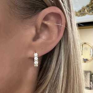 Diamond Hoop Earring Custom 14K Solid Gold 2 Carat Round Lab Grown Minimalist 12mm Hinged Huggies Fine Jewelry B2B Factory Price - Product Image 4
