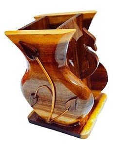 Hand Carved Wooden Pen Cutlery Holder Stylish <b>Desk</b> Organizer for Office <b>Study</b> Table | Multipurpose Stationery Stand - Product Image 2