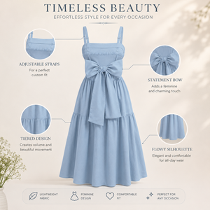 Women's Sky Blue Bow Front Tiered Maxi Dress Adjustable Straps Sleeveless Natural Waist Casual Party Summer Elegant Fashion - Product Image 5