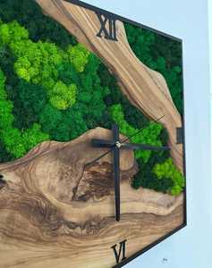 Rectangular Wood Wall <b>Clock</b> Forest stream wooden <b>clock</b> Emerald valley moss <b>clock</b> Woodland river artisan <b>clock</b> Nature flow wood - Product Image 5