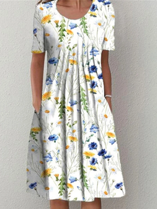 Fashion Elegant Women's Bodycon Casual Cotton Jersey Short Sleeve Lace Ankle-Length Printed Dress - Product Image 4